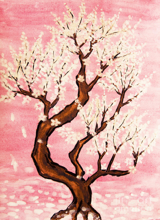 White tree on pink background, painting Painting by Irina Afonskaya