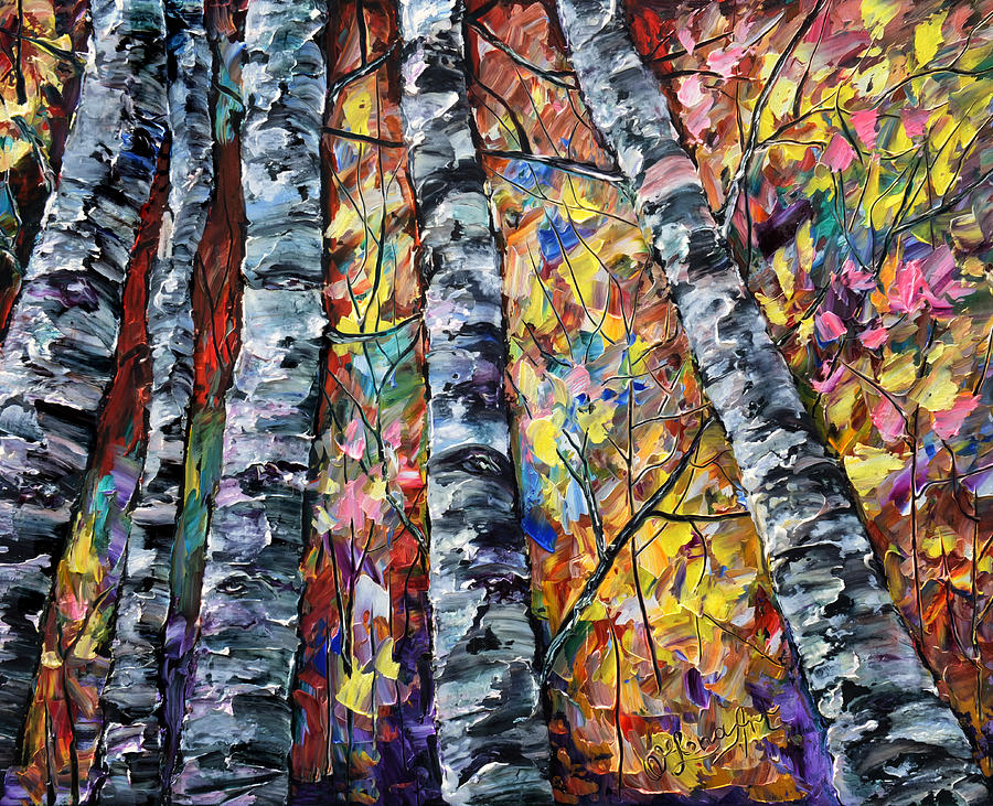White Trees  - Palette Knife  Painting by Lena Owens - OLena Art Vibrant Palette Knife and Graphic Design