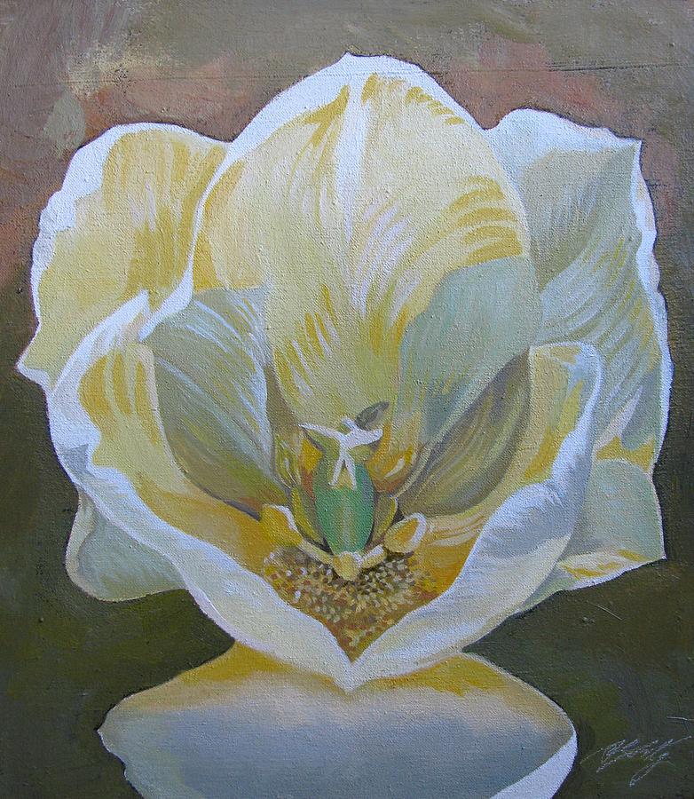 White Tulip Painting by Alfred Ng
