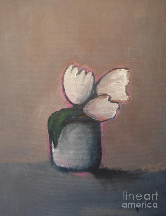 White Tulips - abstract art Painting by Vesna Antic