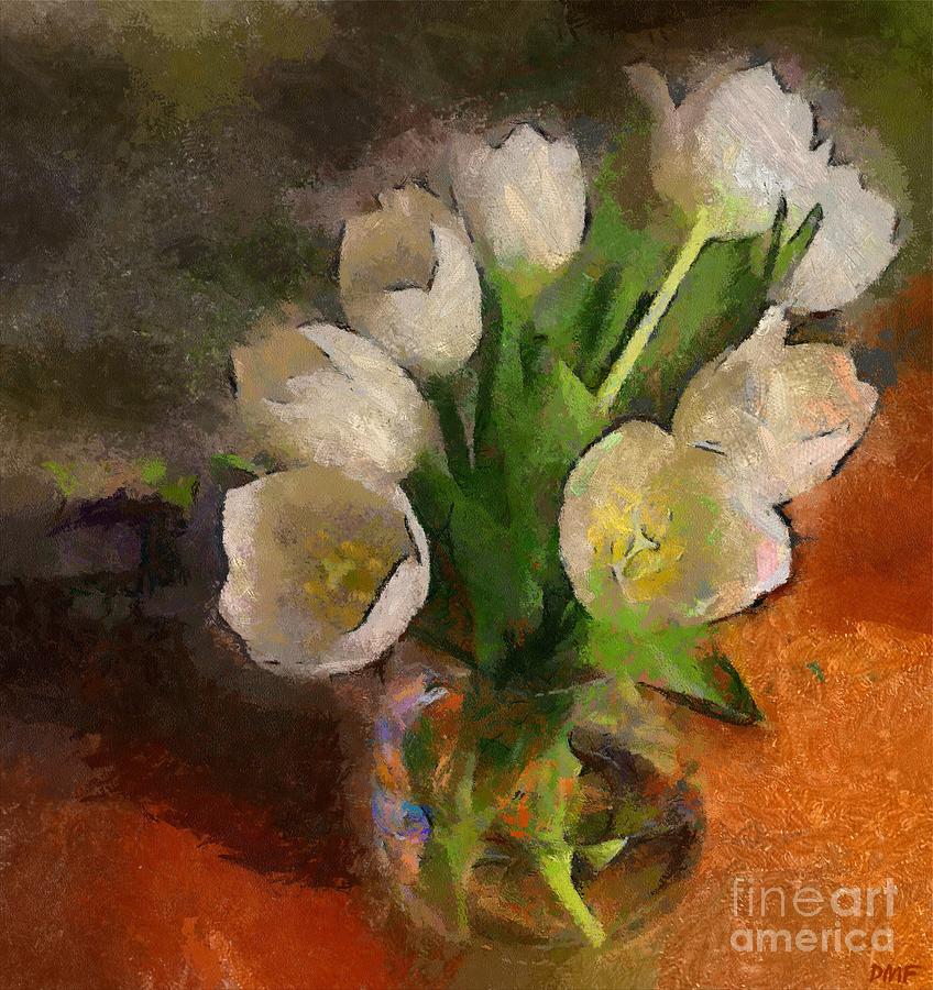 White Tulips Painting by Dragica Micki Fortuna