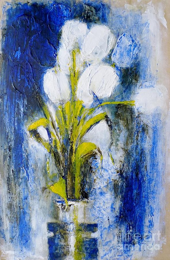 White tulips Painting by Karina Plachetka