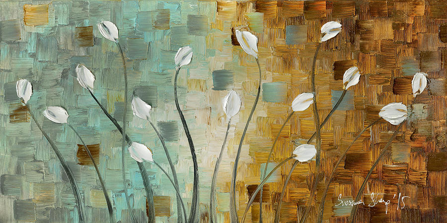 Abstract Painting - White Tulips modern Abstract Art by Susanna Shaposhnikova