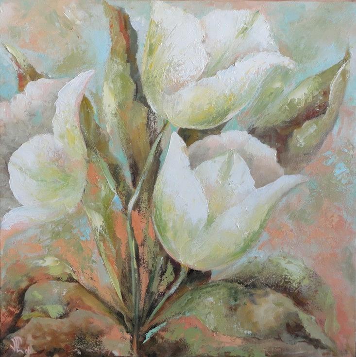 White Tulips Painting by Vali Irina Ciobanu