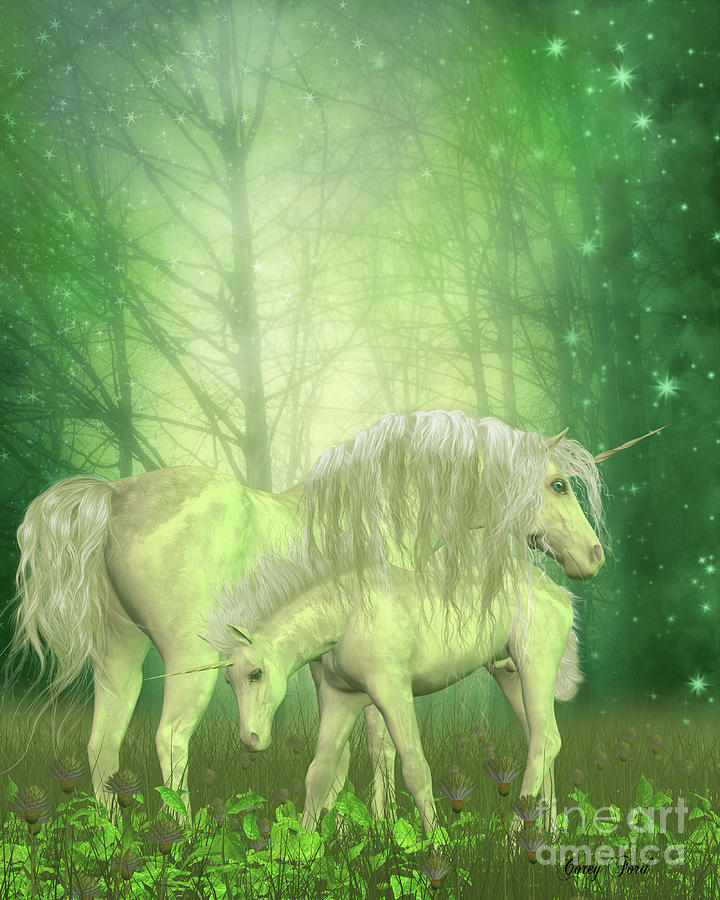 White Unicorn Family Painting by Corey Ford