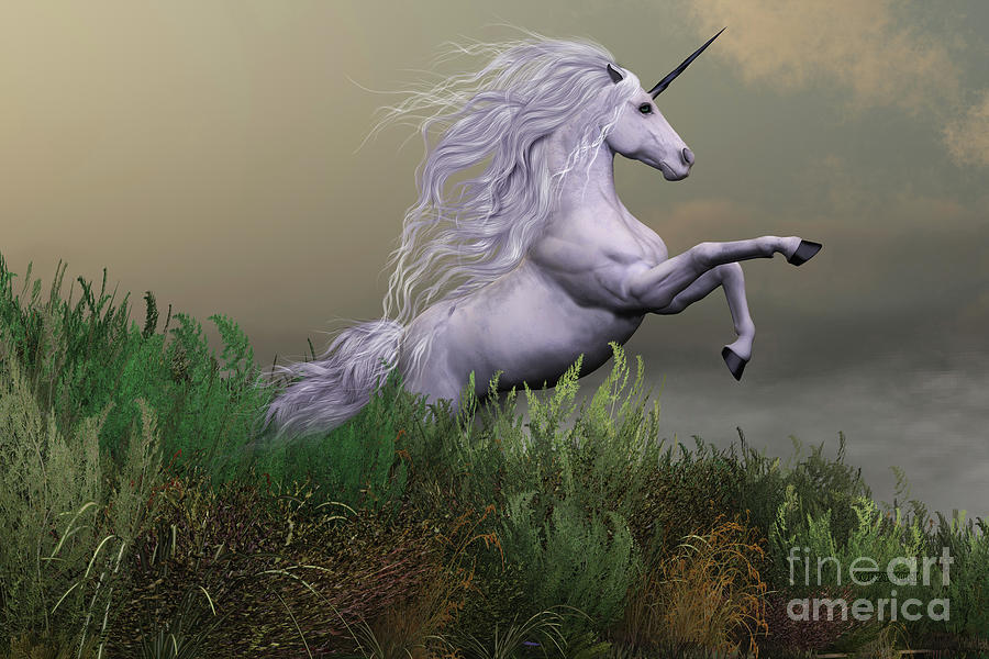 White Unicorn on Mountain Digital Art by Corey Ford