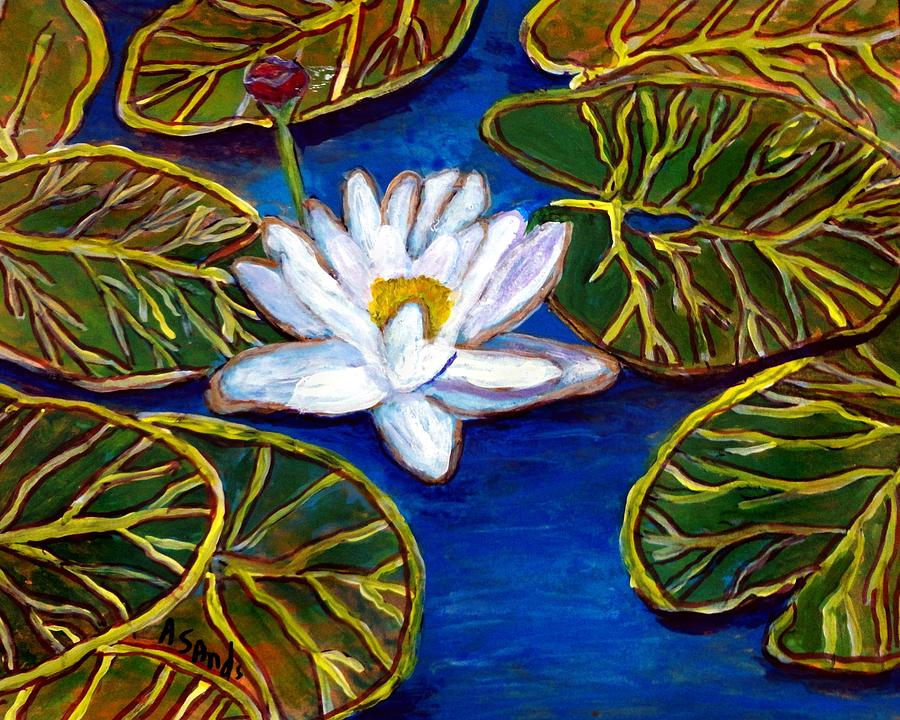 White water lily Painting by Anne Sands