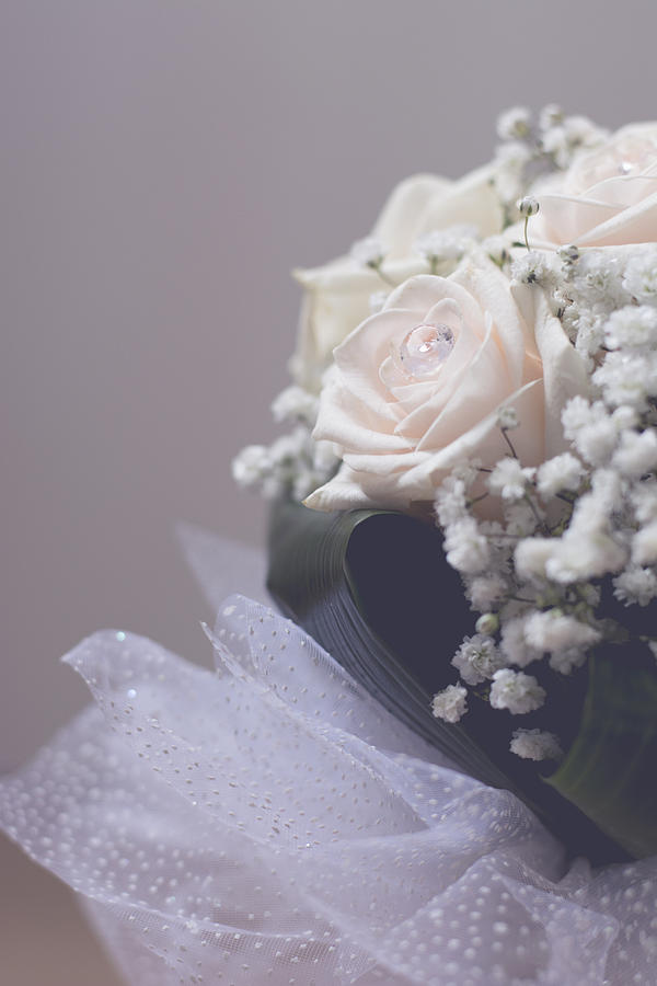 Rose Photograph - White wedding bouquet closeup by Newnow Photography By Vera Cepic