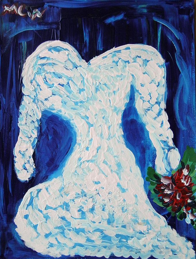 White Wedding Dress on Blue Painting by Mary Carol Williams