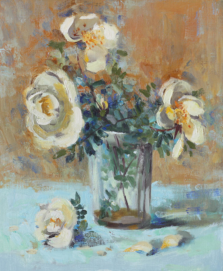 White Wild Roses Painting by Ilya Kondrashov