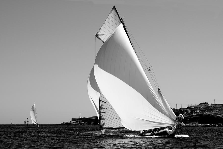 white wings - A classical one mast vessel under white sails by Pedro cardona Photograph by Pedro Cardona Llambias