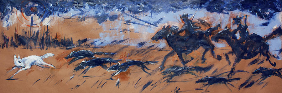 White wolf hunt Painting by Maxim Komissarchik