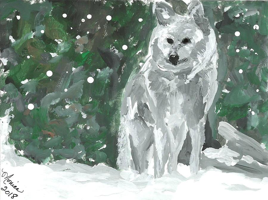 White Wolf Impressionism Painting by Monica Resinger