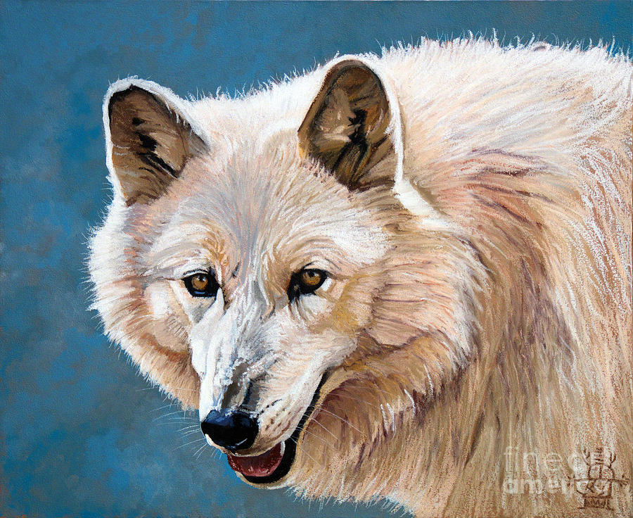 White Wolf Painting by J W Baker