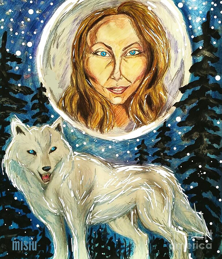 White wolf Painting by Mark Bradley