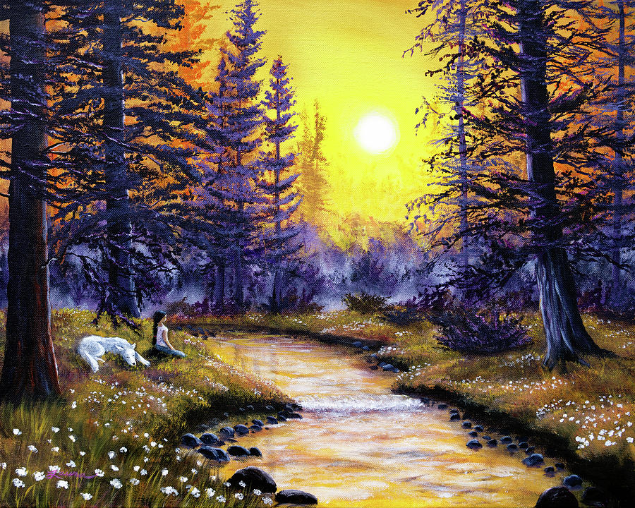 White Wolf Meditation Painting by Laura Iverson