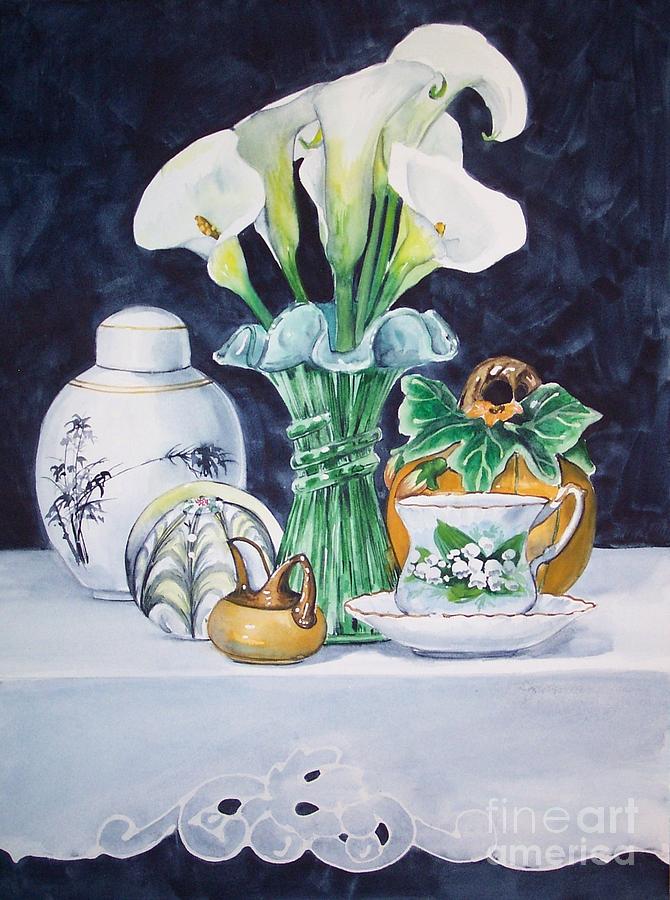 White Yellow and Green Composition Painting by Jane Loveall