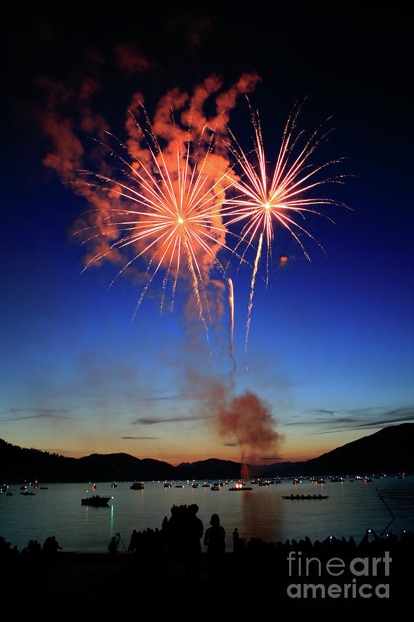 Whitefish Lake Fireworks Celebration Photograph by Dave Hampton