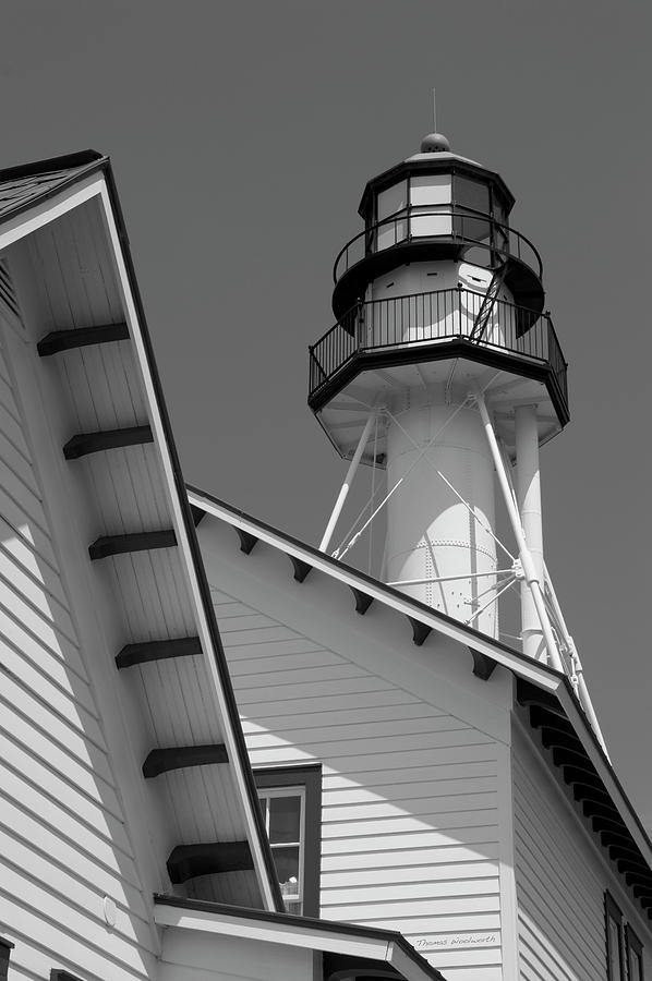 Whitefish Point Light Station UP Michigan Turret Vertical BW 02 Photograph by Thomas Woolworth