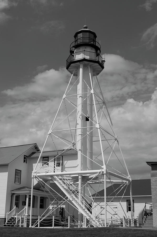 Whitefish Point Light Station UP Michigan Vertical BW 02 Photograph by Thomas Woolworth