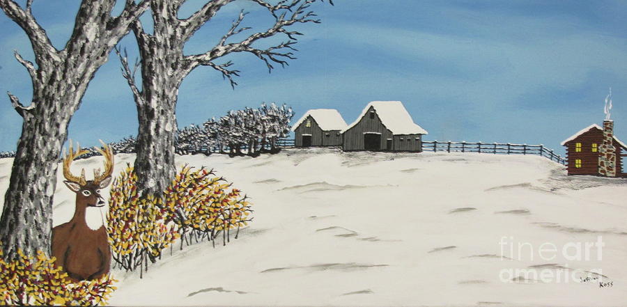  Winter Deer  Lookout Painting Painting by Jeffrey Koss