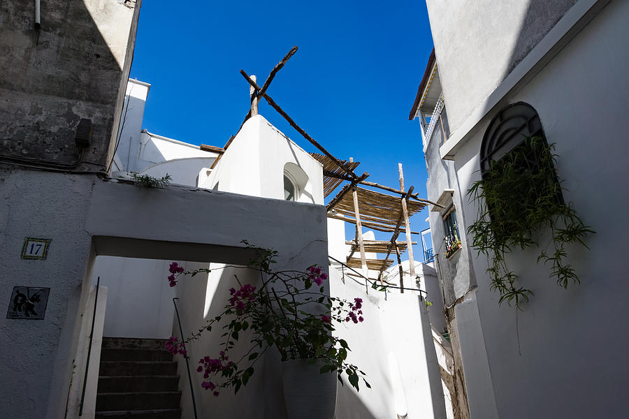 Whitewashed Mediterranean Courtyard - a Charming Traditional Home on Capri Island, Italy Photograph by Georgia Mizuleva