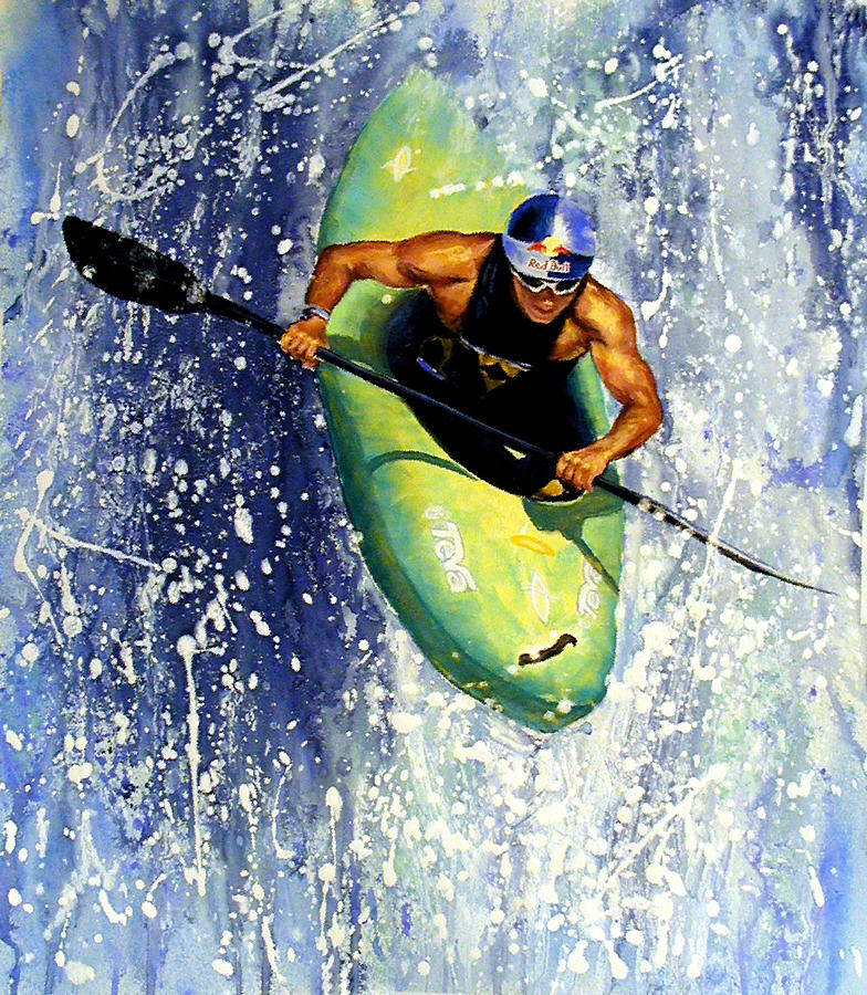 Whitewater Kayaker Painting by Lynee Sapere