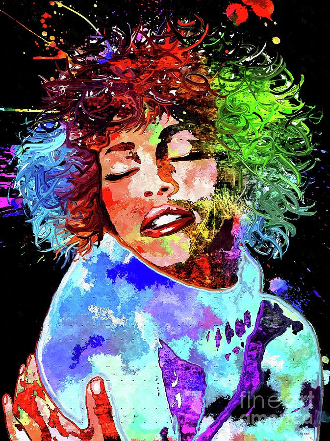 Whitney Houston Colored Mixed Media