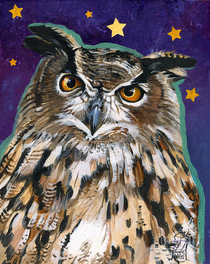 Owl Painting - Who by J W Baker