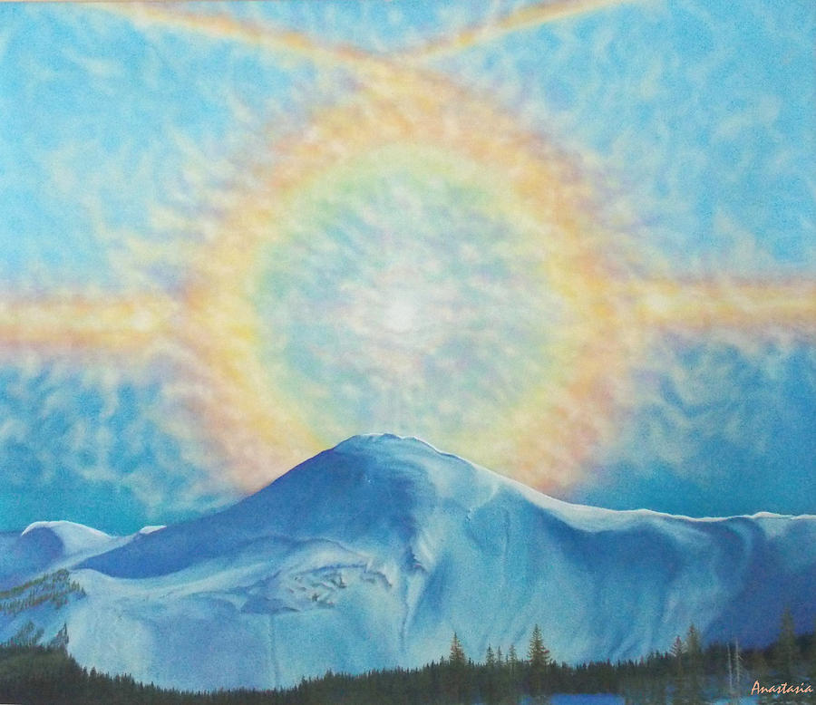Who Makes The Clouds His Chariot Fire Rainbow Over Alberta Peak Painting by Anastasia Savage Ealy