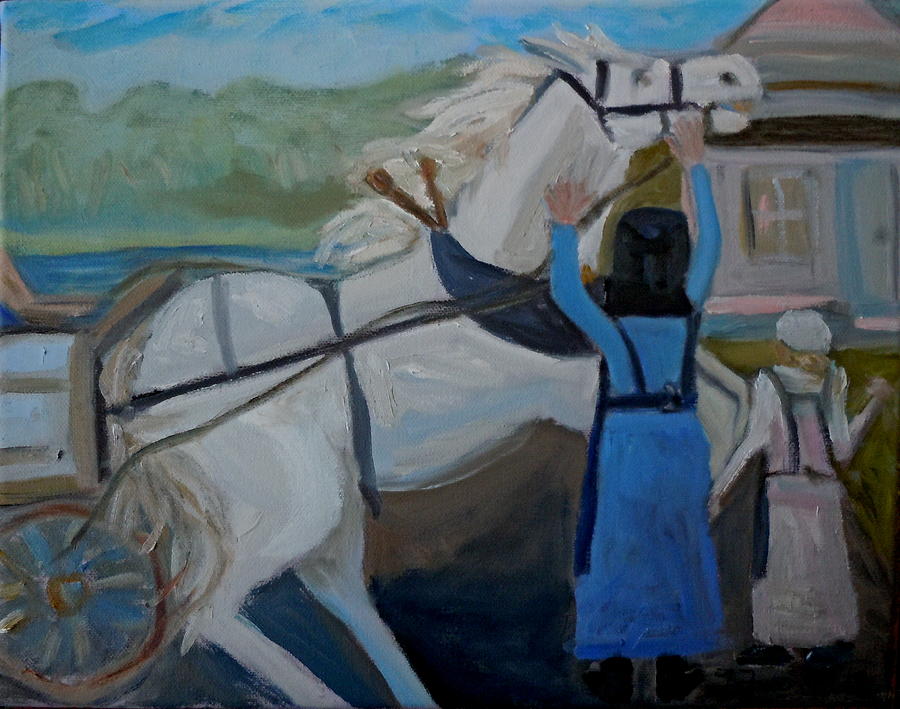 Whoa There - Amish Women with Horse Painting by Francine Frank