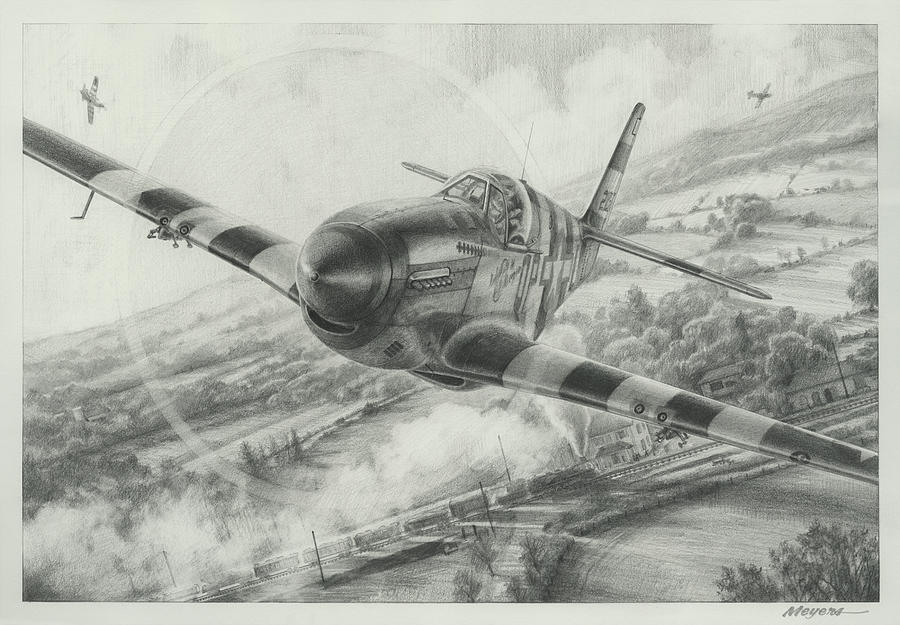 4th Fighter Group Drawing - Whoo a train by Wade Meyers