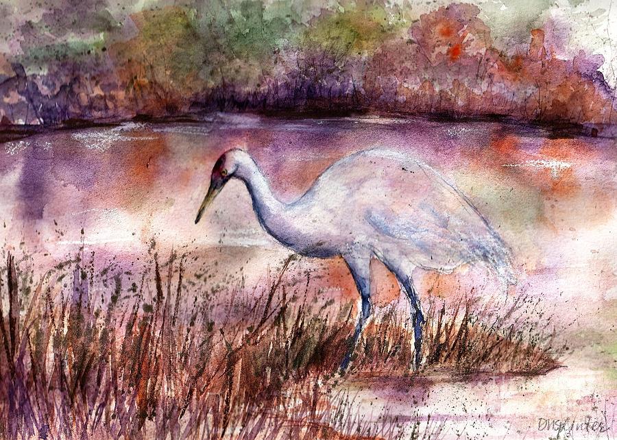 Crane Painting - Whooping Crane Along the Shore by Diane Splinter