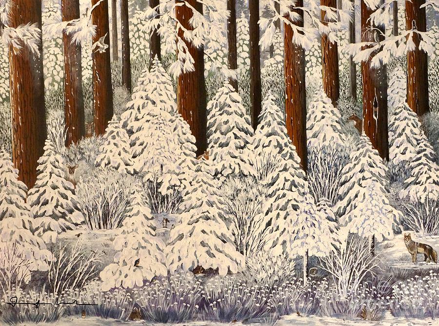 Whose woods these are I think I know					 Painting by Jennifer Lake