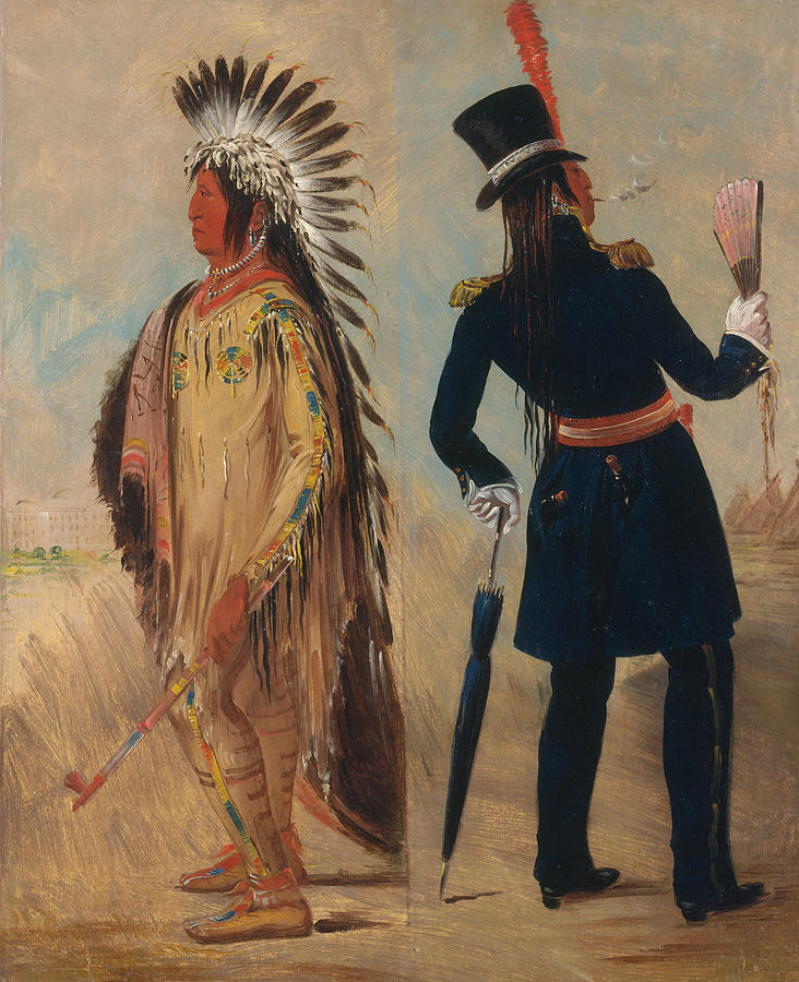 Wi-jun-jon, Pigeons Egg Head Going To and Returning From Washington Painting by George Catlin