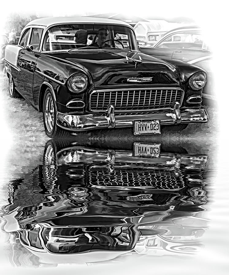 Wicked 1955 Chevy - Reflection bw Photograph by Steve Harrington