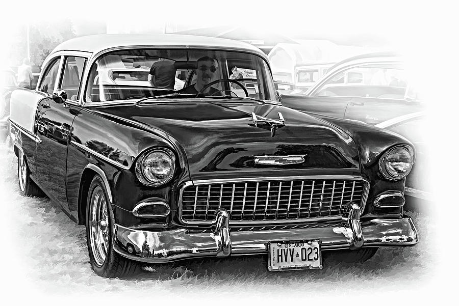Wicked 1955 Chevy - Vignette Paint bw Photograph by Steve Harrington