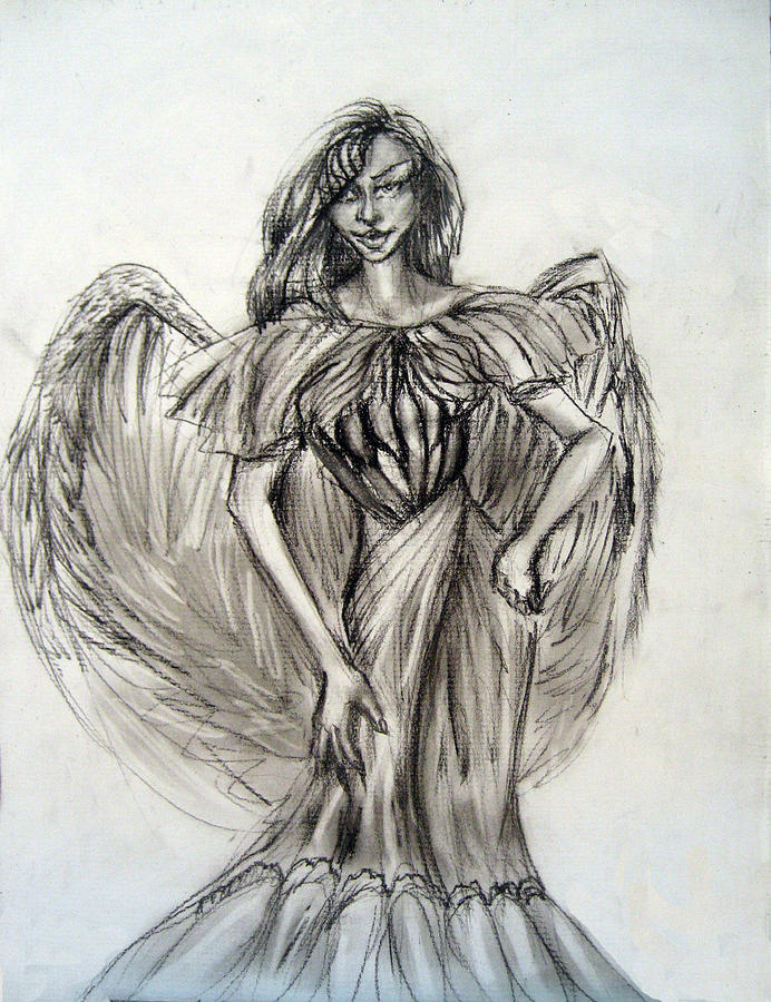 Black And White Drawing - Wicked Angel by Yelena Rubin