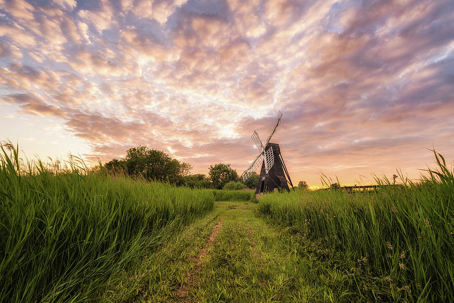 Wicken wind-pump at sunset i Photograph by James Billings