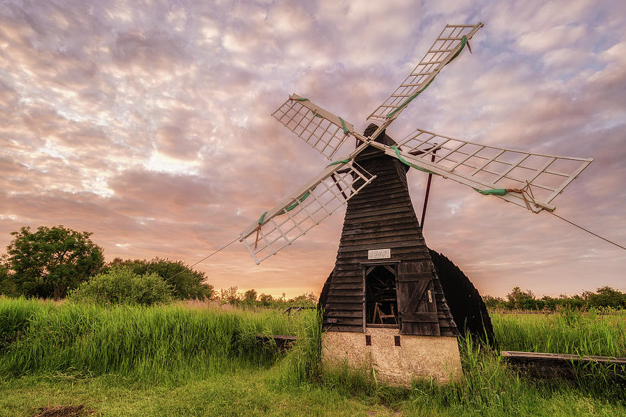 Wicken wind-pump at sunset ii Photograph by James Billings