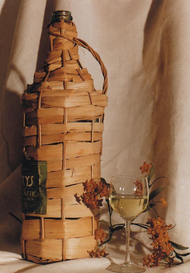Wicker Bottle with Wine Glass, Still Life  Photograph by Tracey Vivar