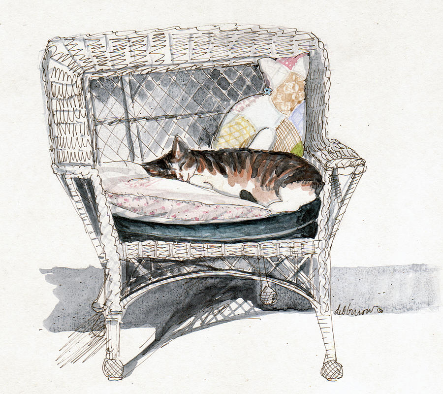 Wicker Cat Nap Painting by Deborah Burow
