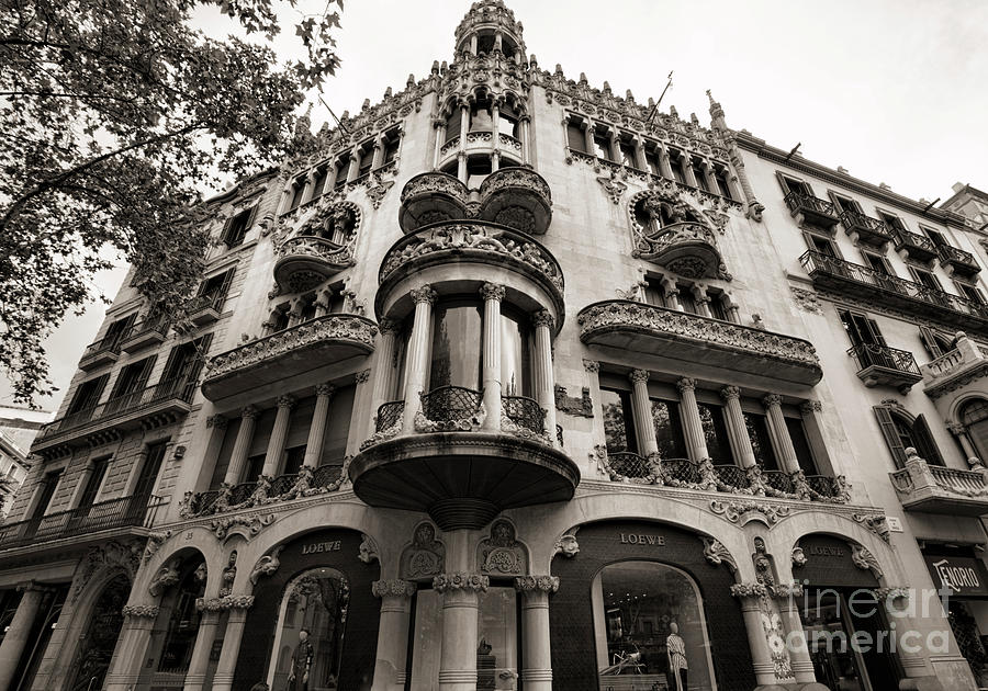 Wide Angle Casa Lleo Morera Building Barcelona Spain Sepia Tone Photograph by Chuck Kuhn