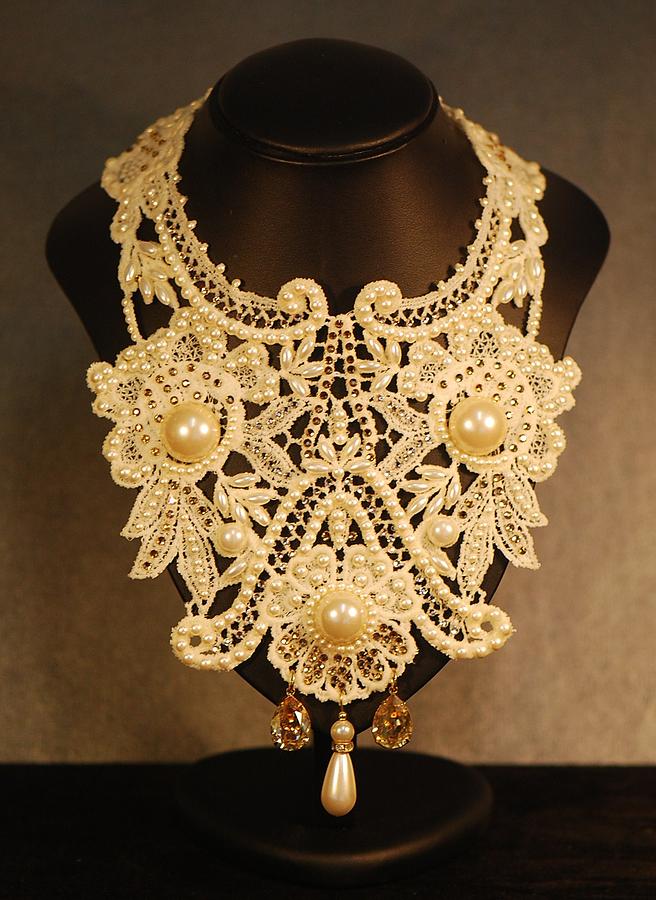 Wide Cream Lace Collar Necklace Jewelry by Janine Antulov