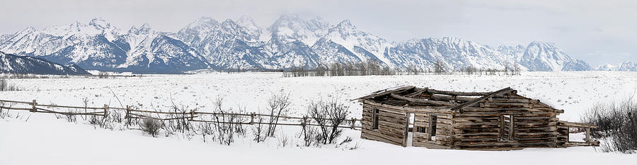 Mountain Photograph - Wide Panorama of the Teton Range mountains in Wyoming with colla by Reimar Gaertner