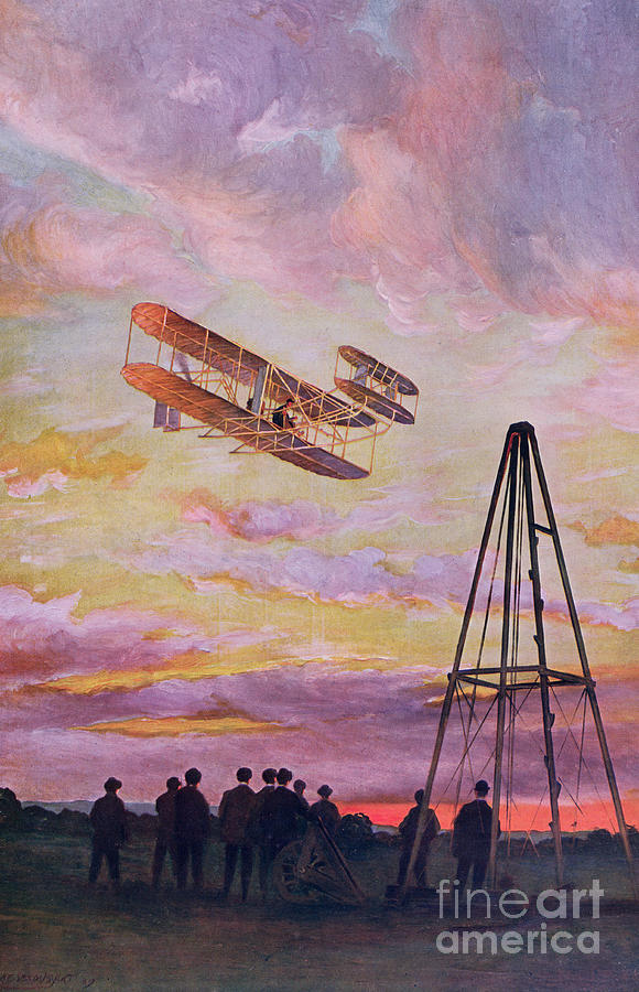 Wilbur Wright in flight Painting by French School
