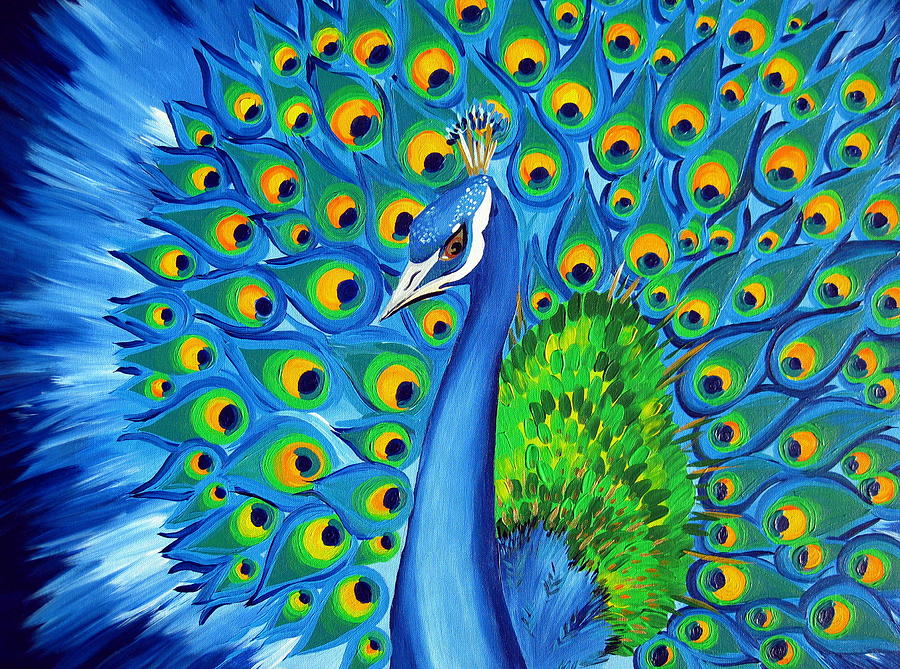 Peacock Painting - Wild and Free-Peacock by Cathy Jacobs