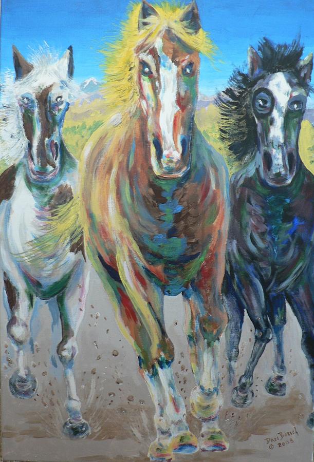 Galloping Horses Painting - Wild and Three by Dan Bozich