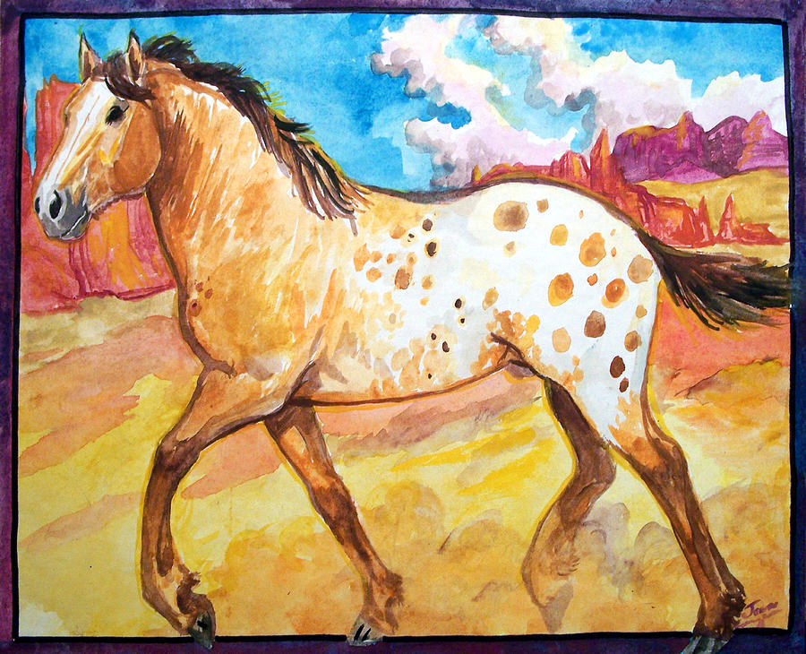 Nature Painting - Wild appaloosa horse by Jenn Cunningham