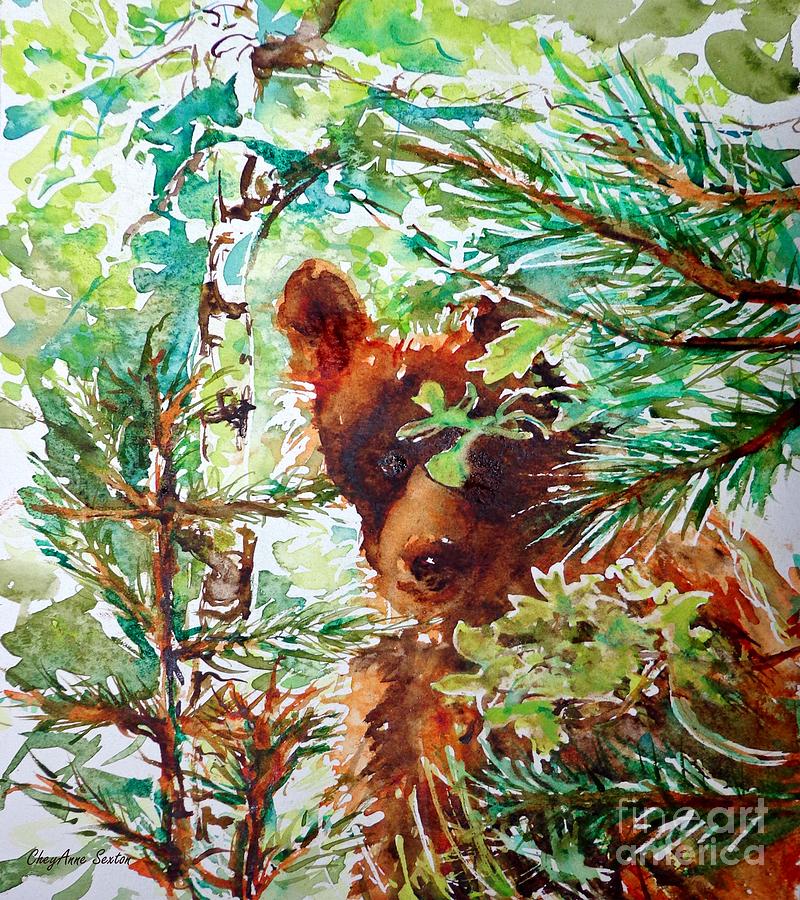 Wild Bear Peek-a-boo Watercolour Painting